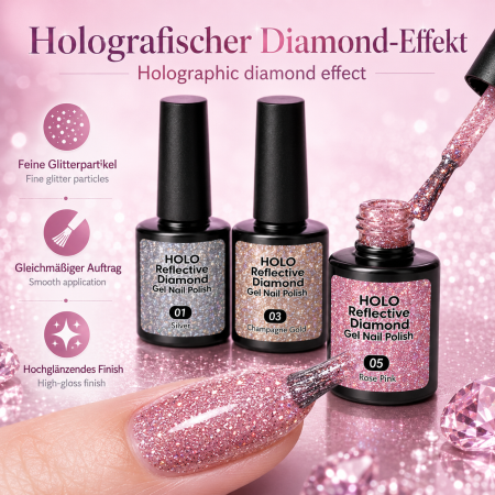 Preview: 3er UV Nagellack Set - Nail Polish Holo Diamond Glitter